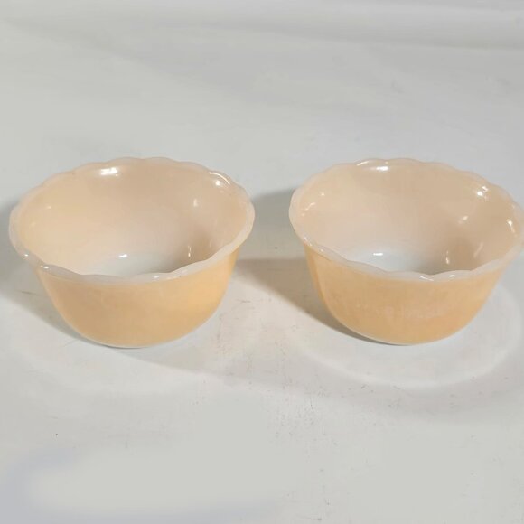 Set of 2 VTG Fire King 6 oz Peach Lustre Scallped Edge Custard Cups #424 Ramekin - Picture 1 of 9
